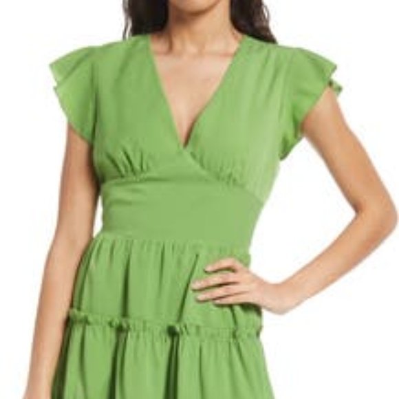 AREA Dresses Area Lizz Empire Waist Tiered Ruffle Minidress Green